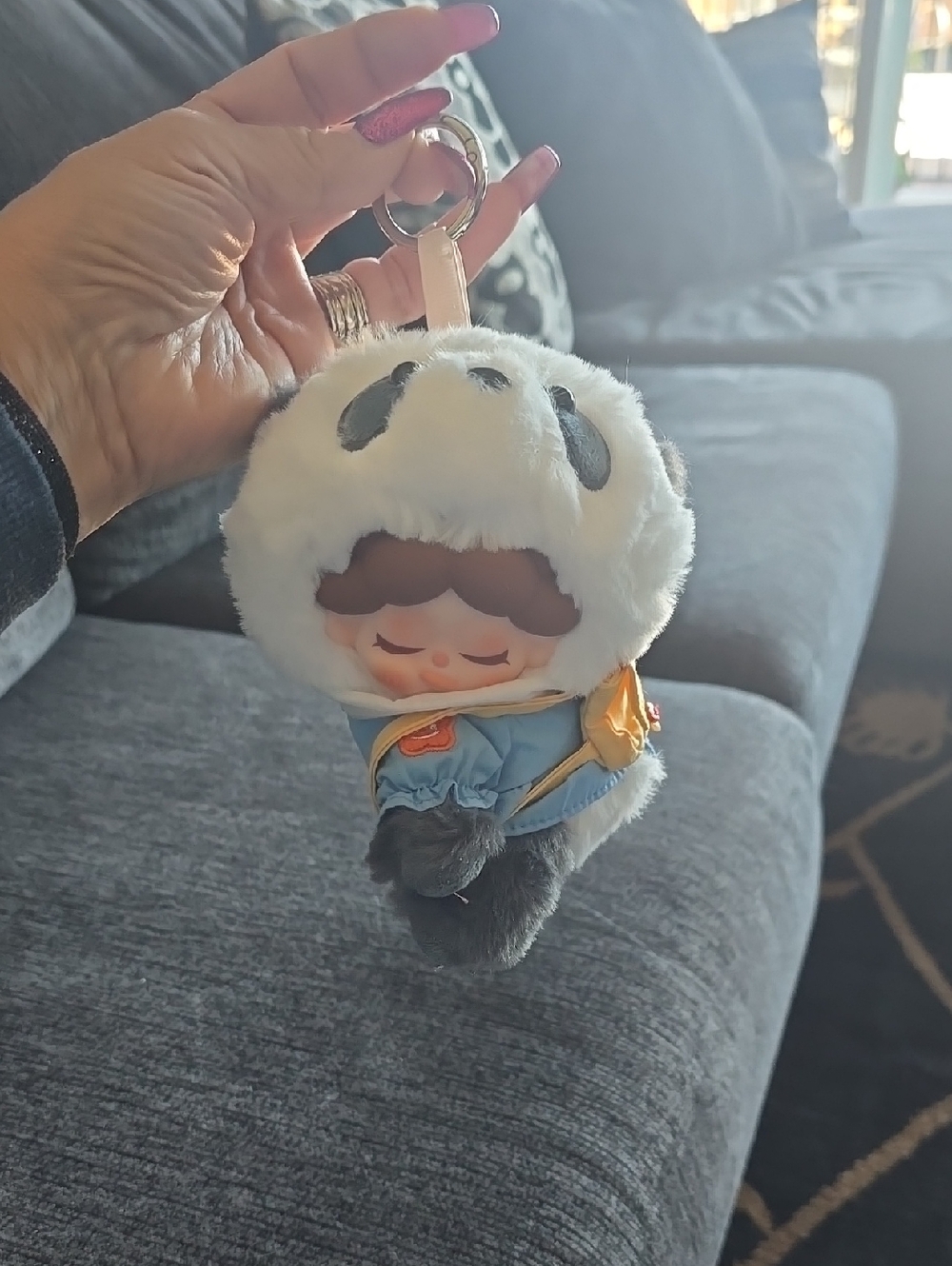Plush Panda Keychain - Blue & White Cute Sleeping Doll "Wendy" Bag Charm